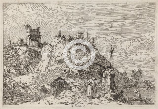 Landscape with the Pilgrim at Prayer, c. 1735/1746. Creator: Canaletto.