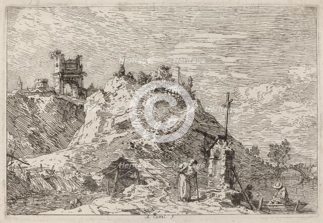 Landscape with the Pilgrim at Prayer, c. 1735/1746. Creator: Canaletto.