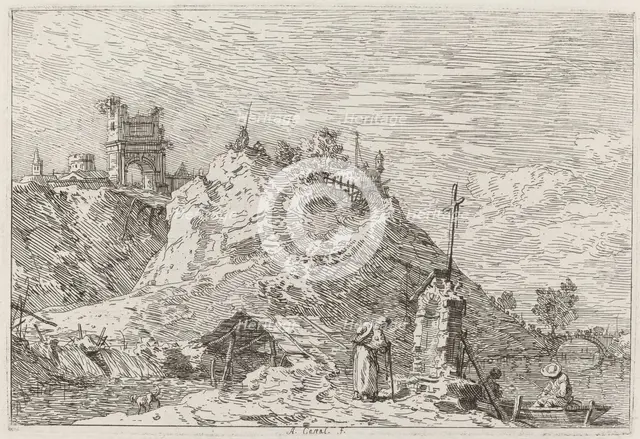 Landscape with the Pilgrim at Prayer [upper left], c. 1735/1746. Creator: Canaletto.