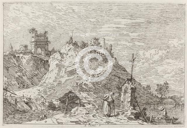 Landscape with the Pilgrim at Prayer [upper left], c. 1735/1746. Creator: Canaletto.