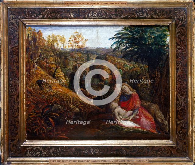 Landscape with the Repose of the Holy Family (Rest on the Flight into Egypt), 1824-1825. Artist: Samuel Palmer.