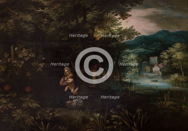 Landscape with the Scene of the Rest on the Flight into Egypt, 1st half of 17th century. Creator: Unknown.