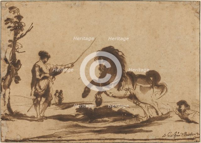 Landscape with the Taming of a Horse, 1620/1630. Creator: Guercino.