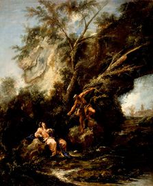 Landscape with the Temptation of Christ, c1715. Creator: Antonio Francesco Peruzzini