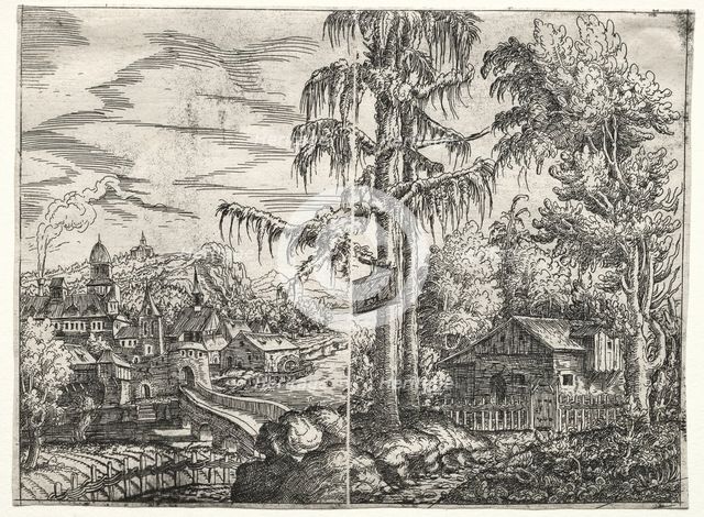 Landscape with the Town on a River and The Cottage between Trees, 1551. Creator: Hanns Lautensack (German, 1524-1566).