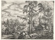 Landscape with the Town on a River and The Cottage between Trees, 1551. Creator: Hanns Lautensack (German, 1524-1566)