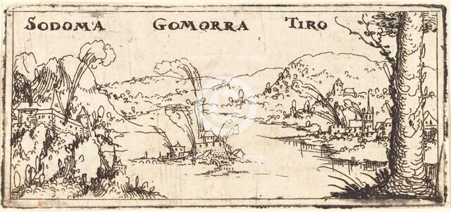 Landscape with Three Burning Cities: Sodom, Gomorrah and Tyrus. Creator: Augustin Hirschvogel.