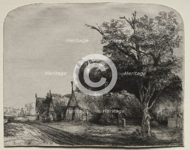 Landscape with Three Gabled Cottages beside a Road, 1650. Creator: Rembrandt van Rijn (Dutch, 1606-1669).