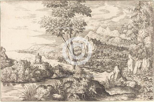 Landscape with Three Men, c. 1558/1559. Creator: Hans Sebald Lautensack.