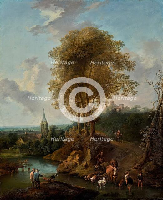 Landscape with three trees and church, 1746 (?). Creator: Christian Hilfgott Brand.