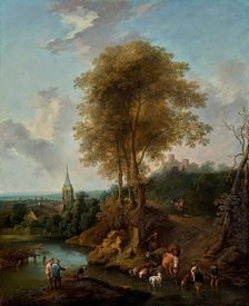 Landscape with three trees and church, 1746 (?). Creator: Christian Hilfgott Brand