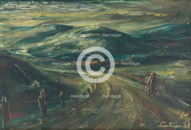Landscape with travellers, 1943. Creator: Ludovít Varga.