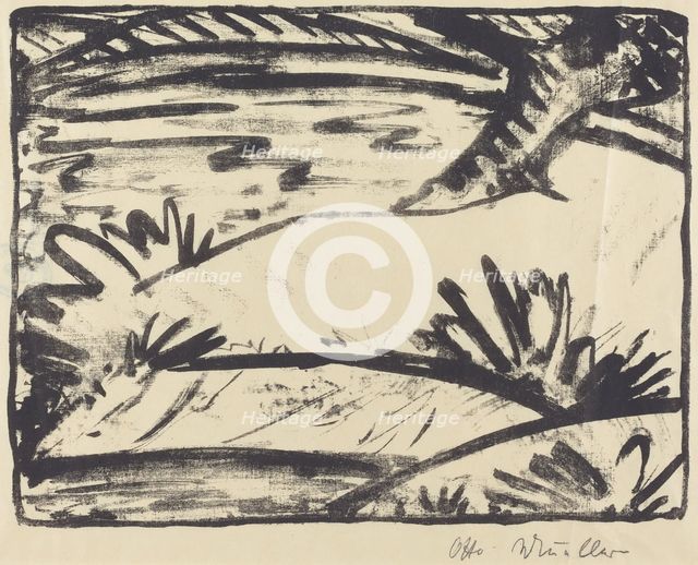 Landscape with Tree and Water (Landschaft mitBaum und Wasser), c. 1920. Creator: Otto Mueller.