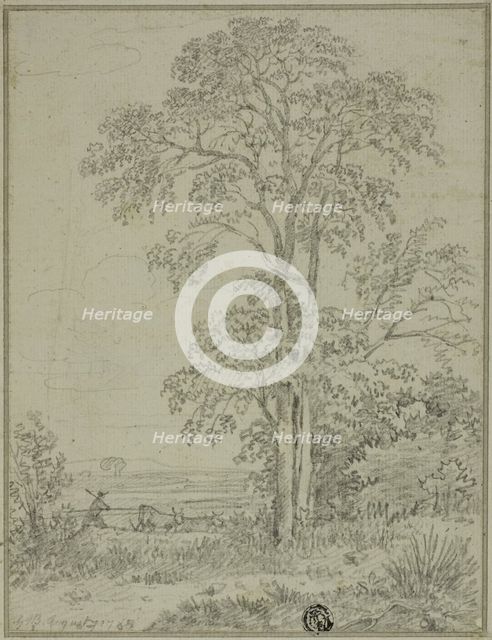 Landscape with Tree, Man, and Cows, August 7, 1765. Creator: George Howland Beaumont.