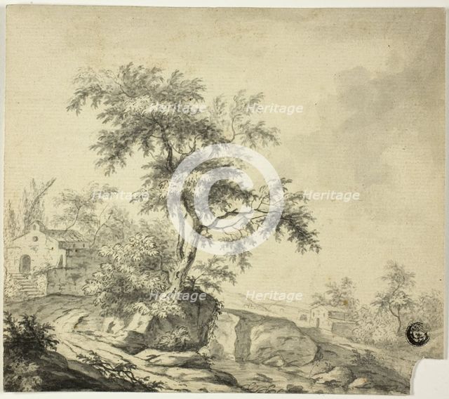 Landscape with Tree on Road to Buildings, n.d. Creator: Possibly Jacob van Ruisdael Dutch, 1628/29-1682.