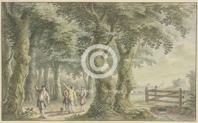 Landscape with trees, a pasture gate, and figures, 1761. Creator: Gerard van Rossum.