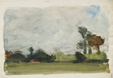 Landscape with trees and cloudy sky, possibly late 1880s. Creator: George Clausen