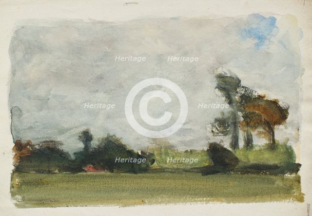 Landscape with trees and cloudy sky, possibly late 1880s. Creator: George Clausen.
