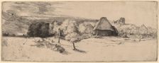 Landscape with Trees, Farm Buildings and a Tower, c. 1651. Creator: Rembrandt Harmensz van Rijn