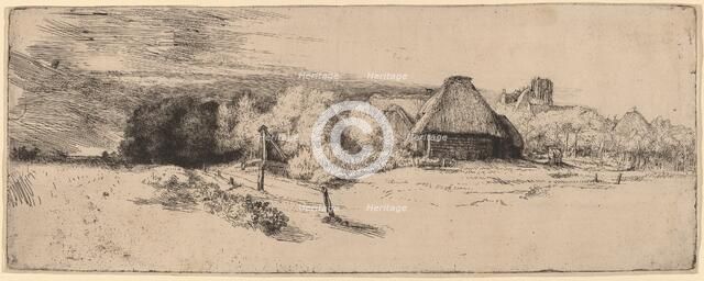 Landscape with Trees, Farm Buildings and a Tower, c. 1651. Creator: Rembrandt Harmensz van Rijn.