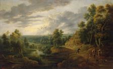 Landscape with Trees near a River (Landscape with Hunters), 1640. Creators: David Teniers II, Lucas van Uden