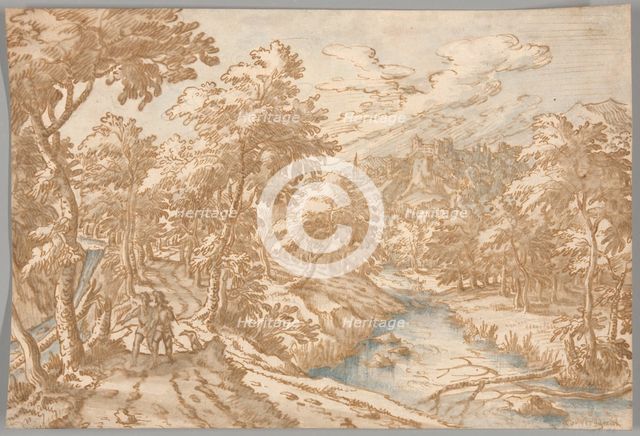 Landscape with Two Men Walking, 1580/1631. Creator: Tobias Verhaecht.