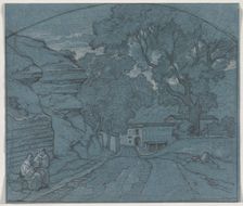 Landscape with Two Monks, c. 1840. Creator: François Edouard Bertin (French, 1797-1871)