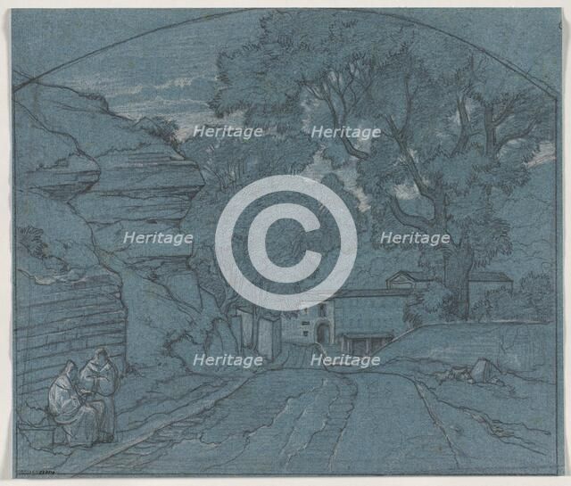 Landscape with Two Monks, c. 1840. Creator: François Edouard Bertin (French, 1797-1871).