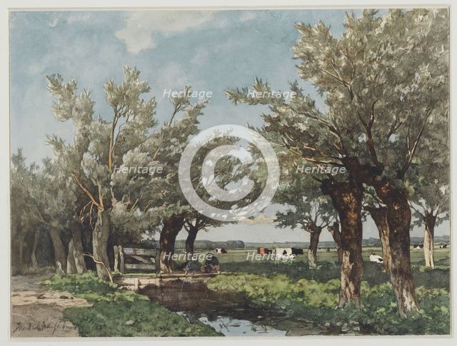 Landscape with two boys fishing in a canal, 1834-1892.  Creator: Jan Hendrik Weissenbruch.