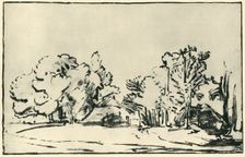 Landscape with two cottages, c1650-1655, (1943). Creator: Rembrandt Harmensz van Rijn