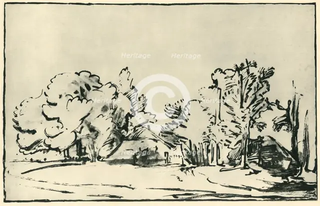 Landscape with two cottages, c1650-1655, (1943). Creator: Rembrandt Harmensz van Rijn.