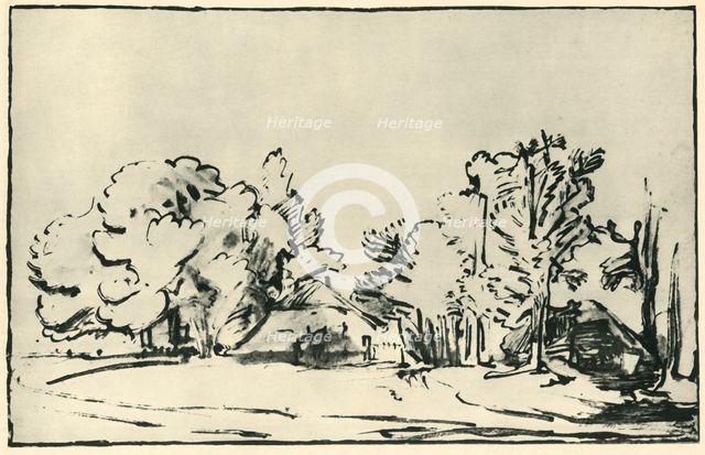 Landscape with two cottages, c1650-1655, (1943). Creator: Rembrandt Harmensz van Rijn.