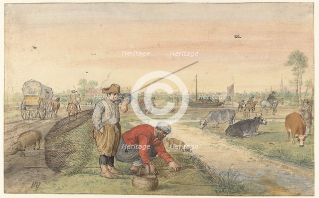Landscape with Two Eel Fishermen by a Ditch, c.1625-c.1630. Creator: Hendrick Avercamp.