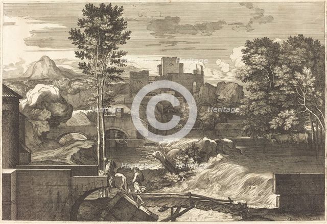 Landscape with Two Figures on a Bridge. Creator: Sébastien Bourdon.