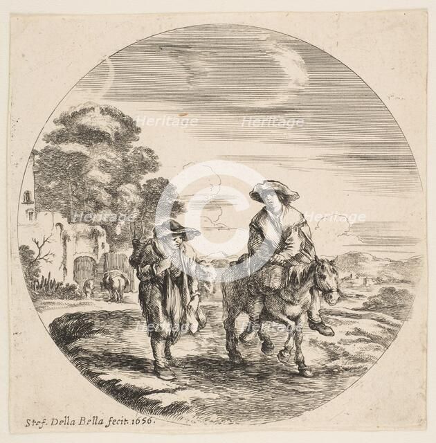 Landscape with Two Peasants, One Riding a Horse, from 'Landscapes and seaports' (Paysages ..., 1656. Creator: Stefano della Bella.
