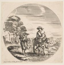 Landscape with Two Peasants, One Riding a Horse, from Landscapes and seaports (Paysages ..., 1656. Creator: Stefano della Bella