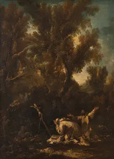 Landscape with two penitent monks, late 17th-mid 18th century. Creator: Alessandro Magnasco