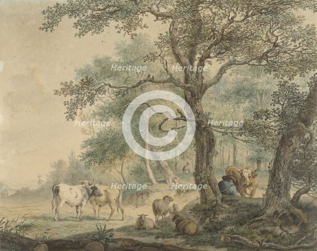 Landscape with two shepherds with cattle, 1797. Creator: Pieter Gerardus van Os.