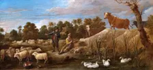 Landscape with Two Shepherds, Cattle and Ducks 17th century. Artist: David Teniers II