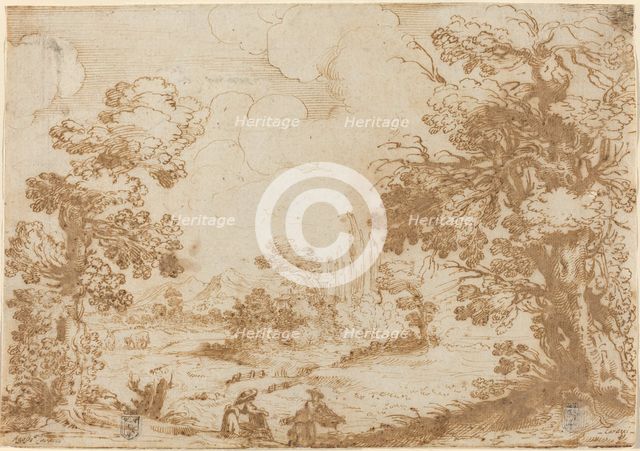 Landscape with Two Washerwomen, 1580s. Creator: Agostino Carracci.