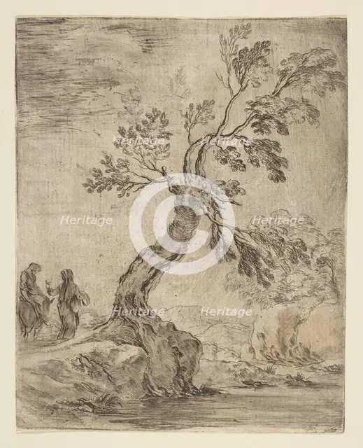 Landscape with two women, one mounted on a donkey, ca. 1660. Creator: Stefano della Bella.