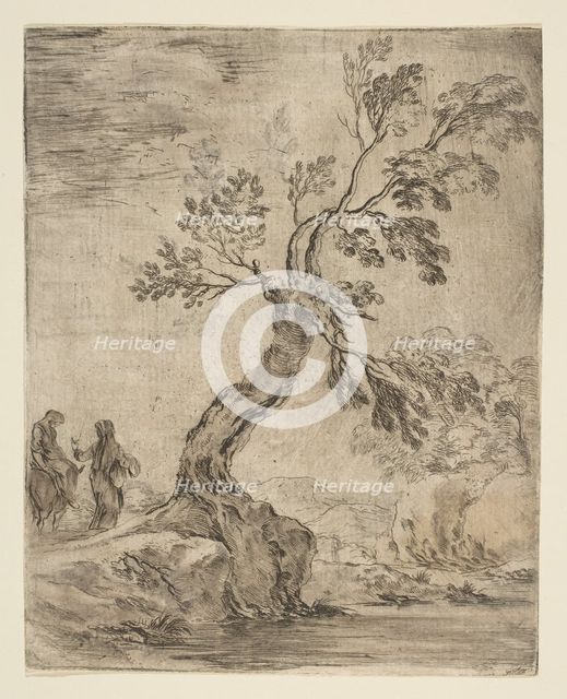 Landscape with two women, one mounted on a donkey, ca. 1660. Creator: Stefano della Bella.