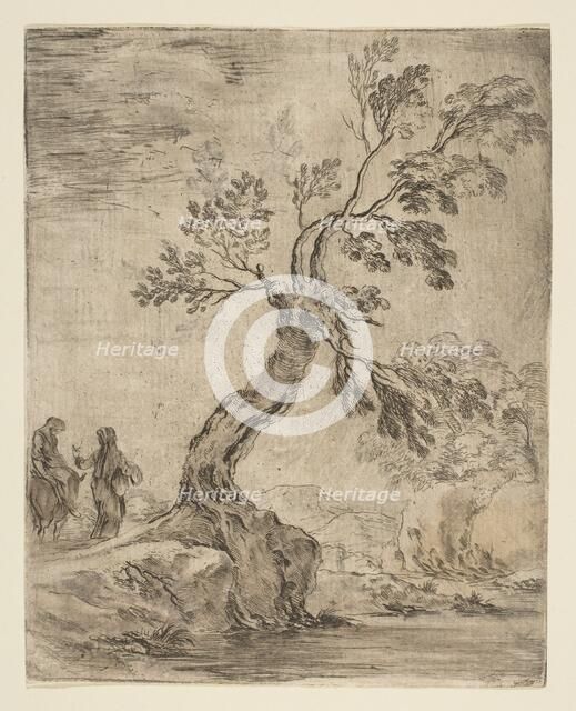 Landscape with two women, one mounted on a donkey, ca. 1660. Creator: Stefano della Bella.