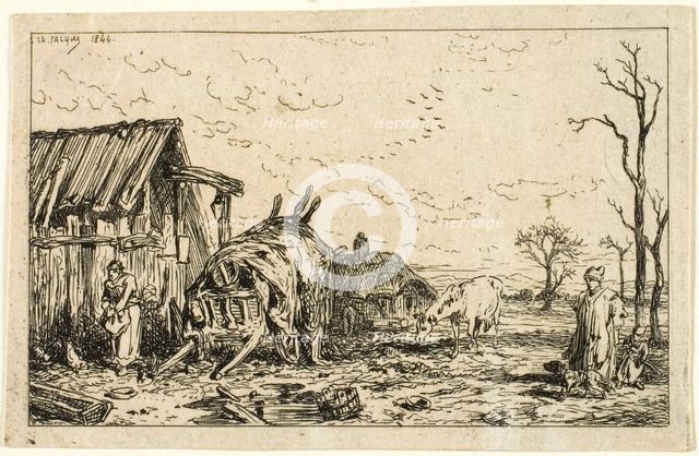Landscape with Unhitched Cart, 1844. Creator: Charles Emile Jacque.