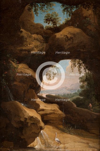 Landscape with views through the cave, from c.1635 until 1635. Creator: Jan Asselijin.