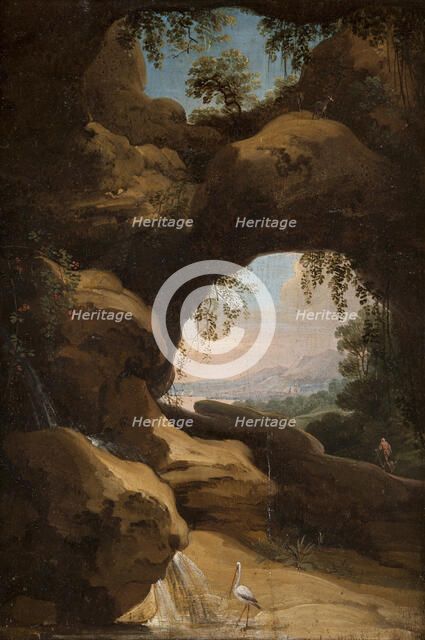 Landscape with views through the cave, from c.1635 until 1635. Creator: Jan Asselijin.