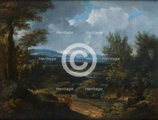 Landscape with village, waterfall and shepherd. Creator: Dughet, Gaspard (1615-1675).