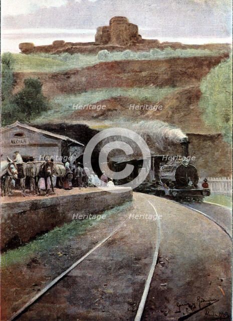 Landscapes of Seville, Panaderos train station, drawing by Garcia y Rodriguez, 1903.