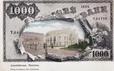 Landskrona Theatre, Sweden, framed by a 1000 crowns note, c1900s(?). Creator: Unknown