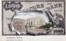 Landskrona Theatre, Sweden, framed by a 1000 crowns note, c1900s(?). Creator: Unknown